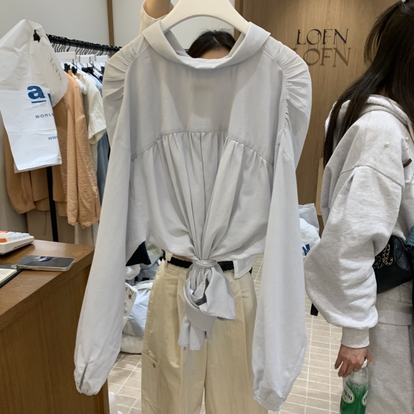 LOFN東大門代購女裝新款時尚休閑25春夏人氣職業襯衫蕾絲衫LOFN襯衫/蕾絲衫