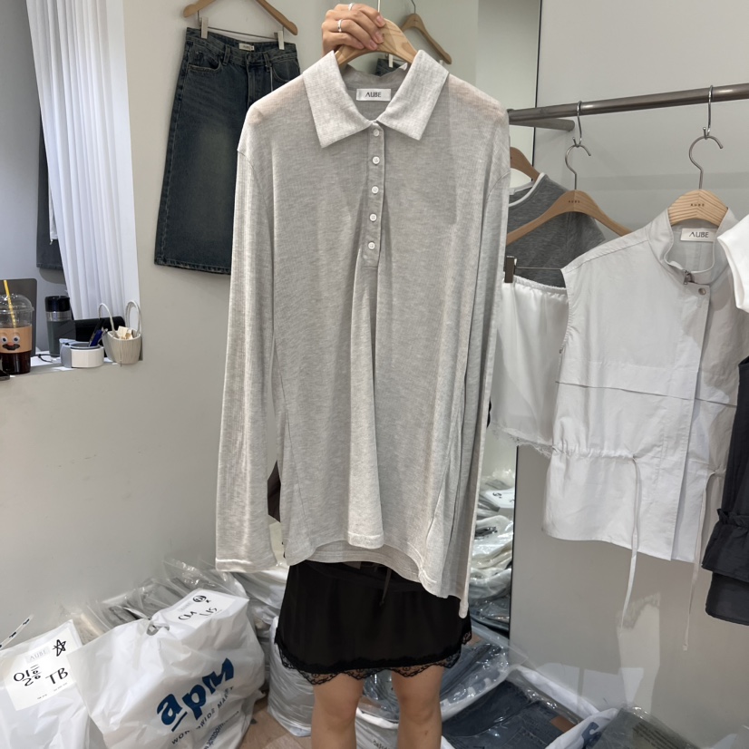 AUBE東大門實拍女裝新品時尚25春夏職業真品推薦人氣長袖T恤AUBE長袖T恤圖色2