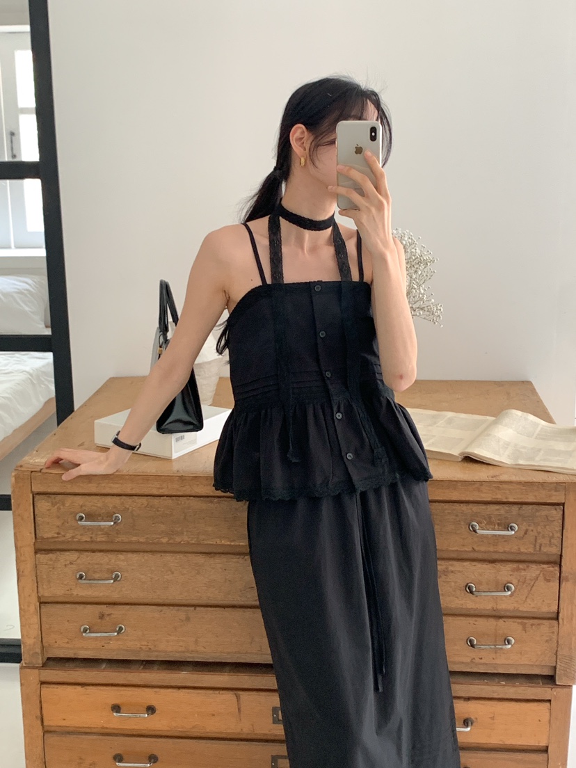 FRILL-T東大門直郵女裝新品休閑職業25春夏熱賣套裝含脖帶FRILL-T套裝