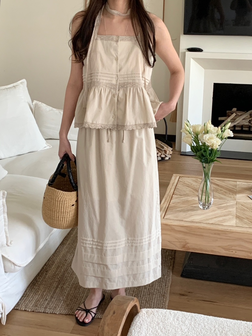 FRILL-T東大門直郵女裝新品休閑職業25春夏熱賣套裝含脖帶FRILL-T套裝