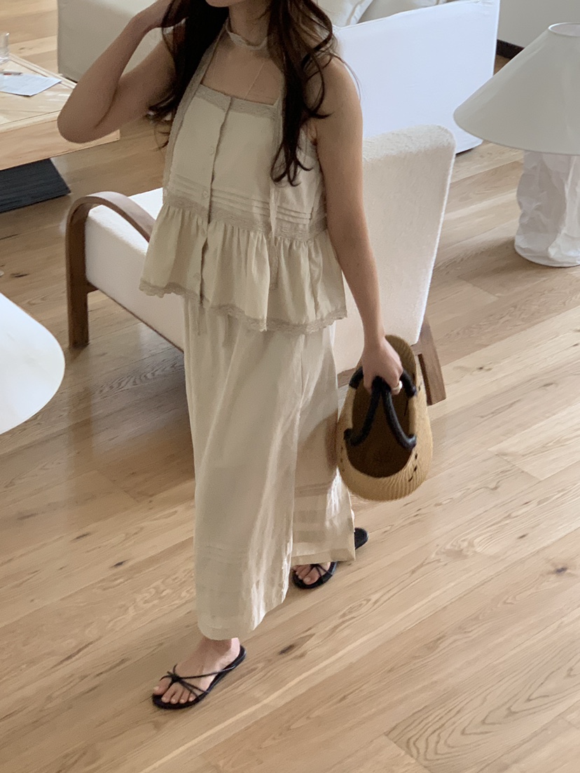 FRILL-T東大門直郵女裝新品休閑職業25春夏熱賣套裝含脖帶FRILL-T套裝