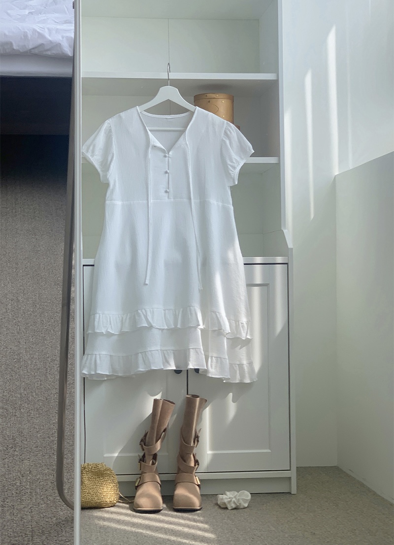 FRILL-T韓國直郵女裝新品熱賣25春夏休閑人氣連衣裙荷葉邊FRILL-T連衣裙
