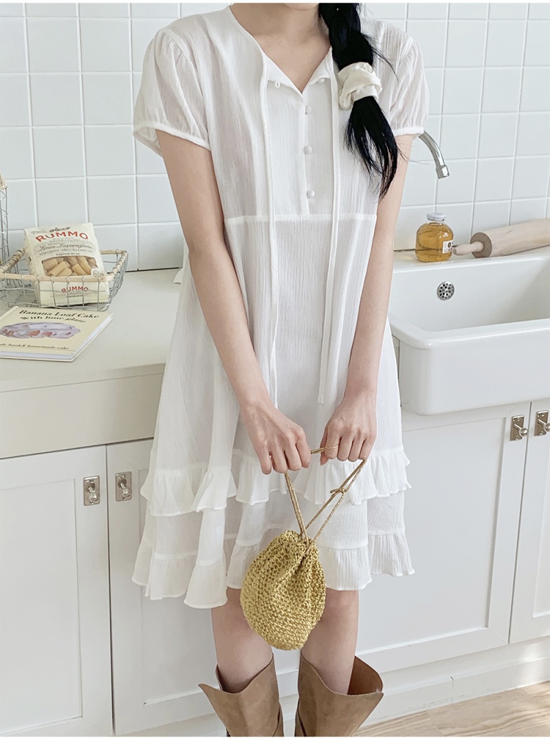 FRILL-T韓國直郵女裝新品熱賣25春夏休閑人氣連衣裙荷葉邊FRILL-T連衣裙