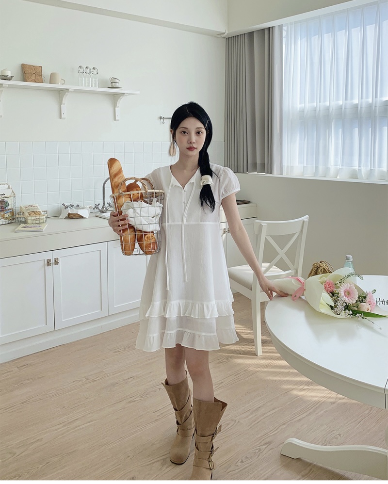 FRILL-T韓國直郵女裝新品熱賣25春夏休閑人氣連衣裙荷葉邊FRILL-T連衣裙