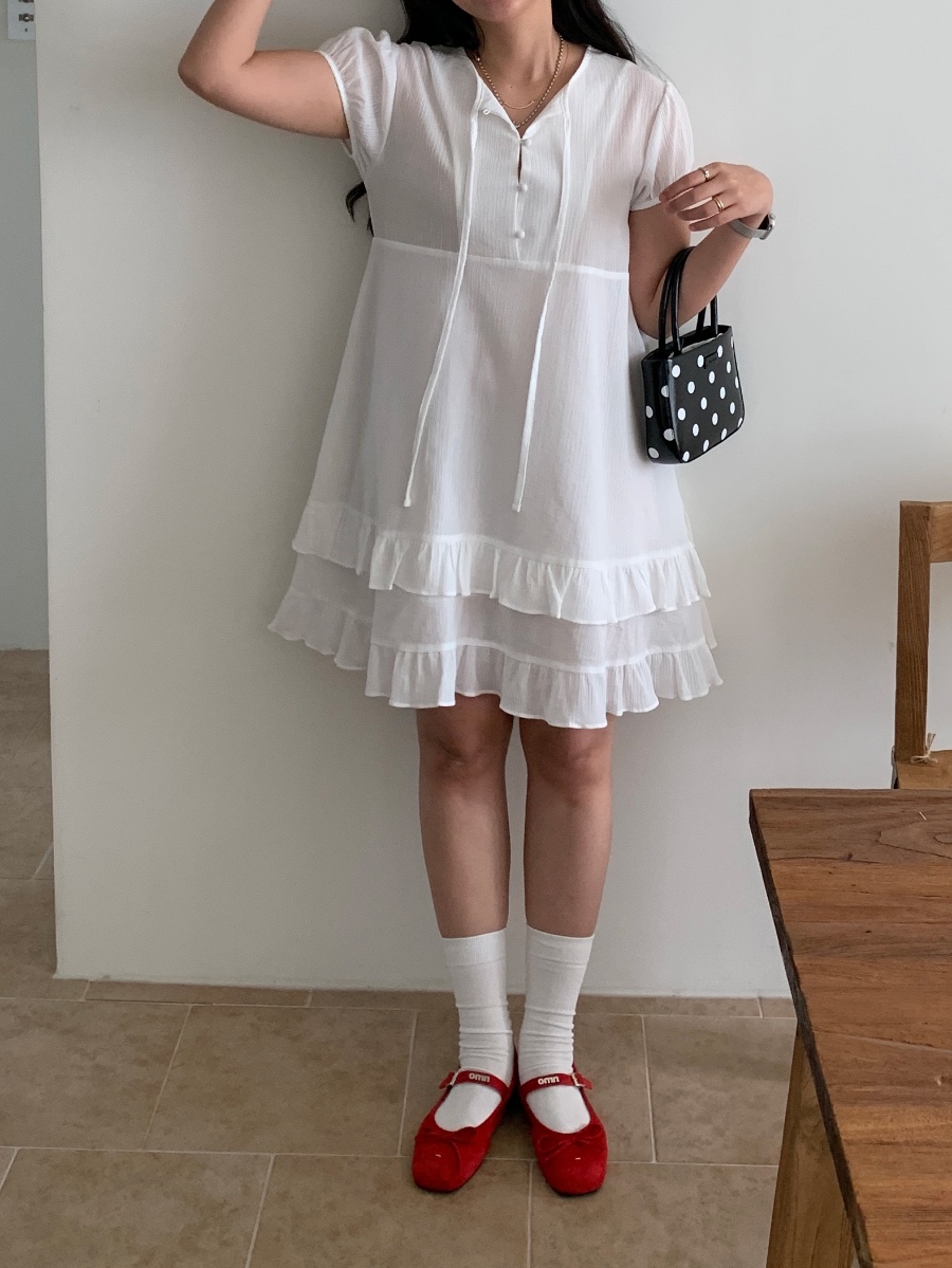 FRILL-T韓國直郵女裝新品熱賣25春夏休閑人氣連衣裙荷葉邊FRILL-T連衣裙
