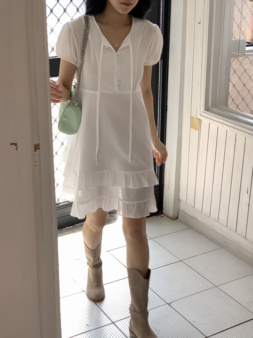 FRILL-T韓國直郵女裝新品熱賣25春夏休閑人氣連衣裙荷葉邊FRILL-T連衣裙