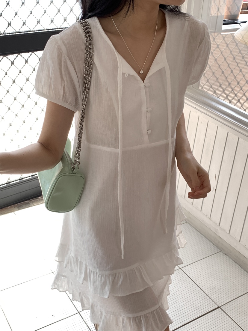 FRILL-T韓國直郵女裝新品熱賣25春夏休閑人氣連衣裙荷葉邊FRILL-T連衣裙