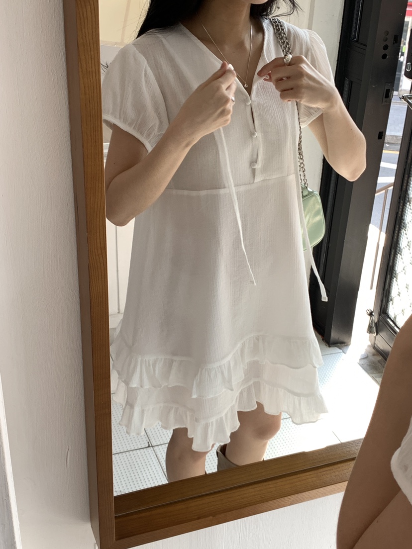 FRILL-T韓國直郵女裝新品熱賣25春夏休閑人氣連衣裙荷葉邊FRILL-T連衣裙