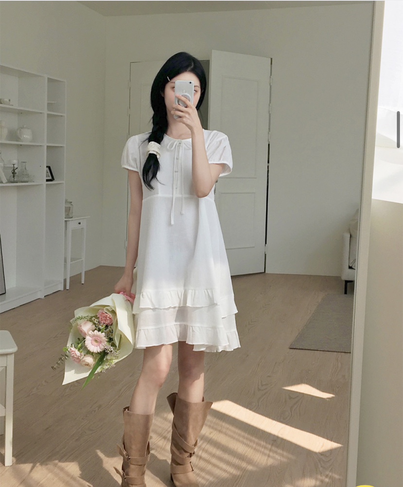 FRILL-T韓國直郵女裝新品熱賣25春夏休閑人氣連衣裙荷葉邊FRILL-T連衣裙