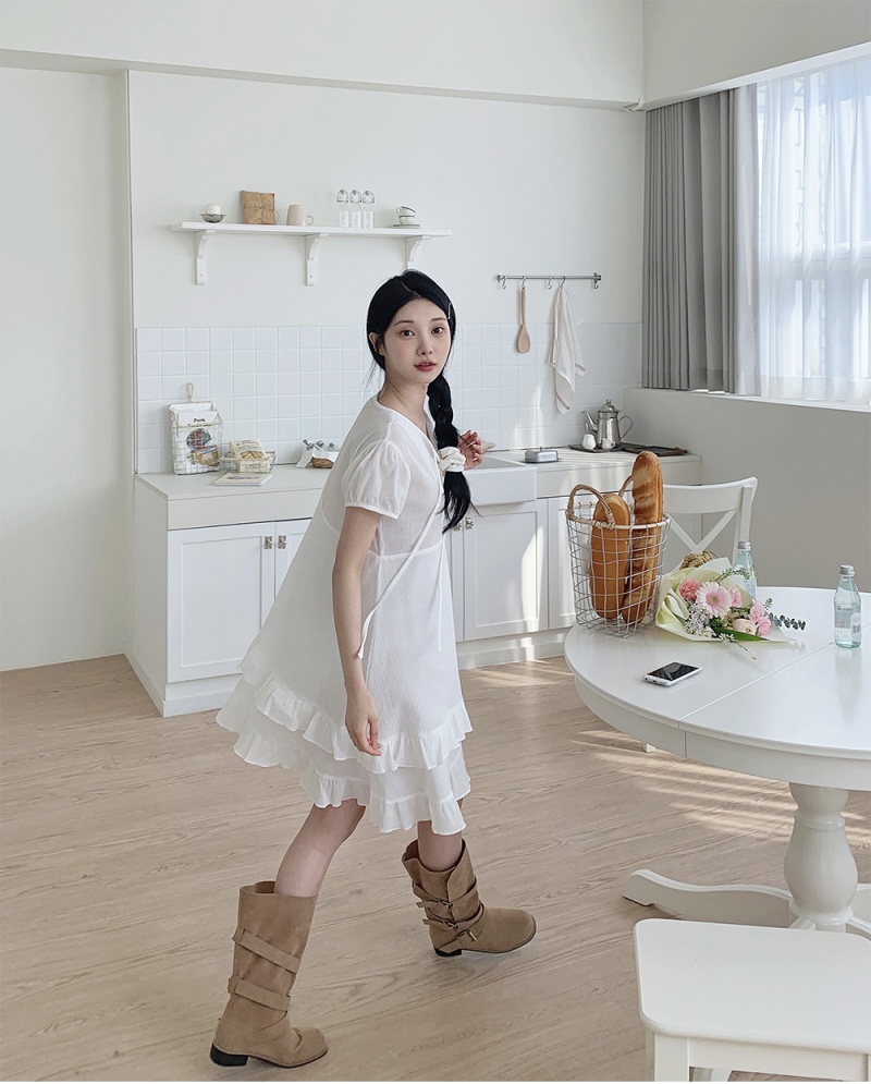 FRILL-T韓國直郵女裝新品熱賣25春夏休閑人氣連衣裙荷葉邊FRILL-T連衣裙