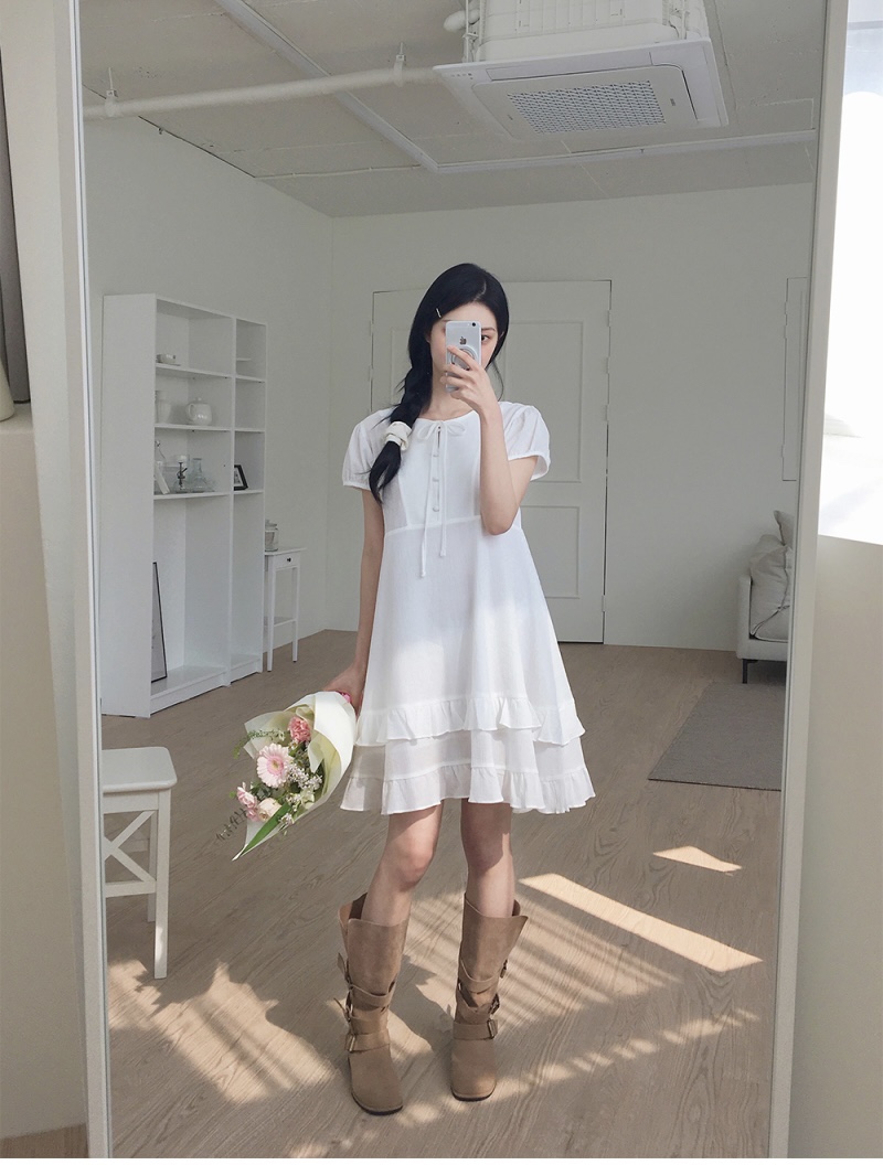 FRILL-T韓國直郵女裝新品熱賣25春夏休閑人氣連衣裙荷葉邊FRILL-T連衣裙