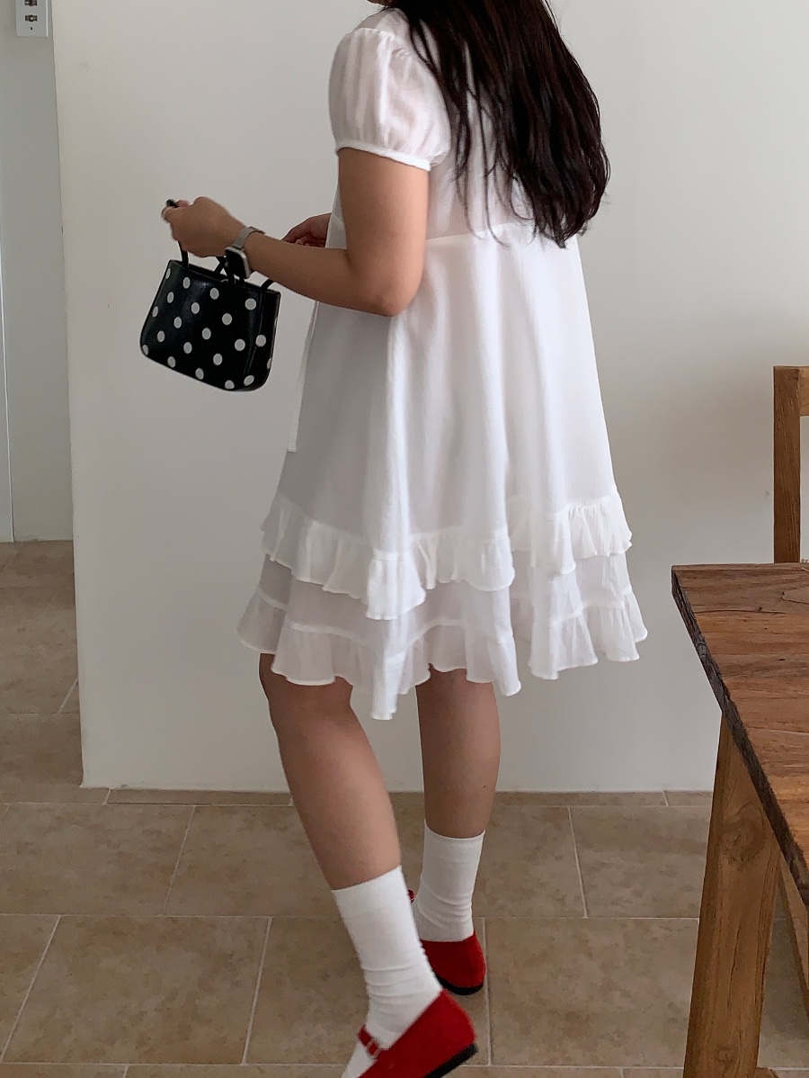 FRILL-T韓國直郵女裝新品熱賣25春夏休閑人氣連衣裙荷葉邊FRILL-T連衣裙