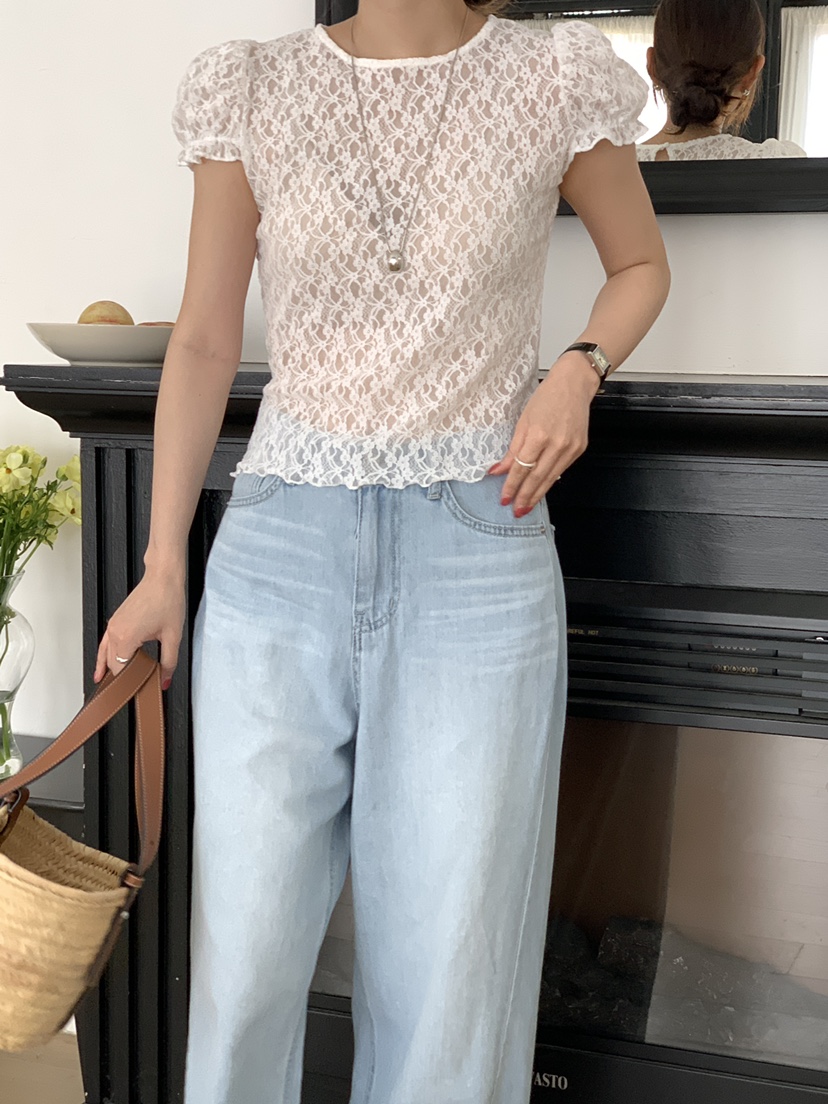 FRILL-T韓國代購女士新品推薦人氣真品職業熱賣25春夏T恤蕾絲FRILL-TT恤