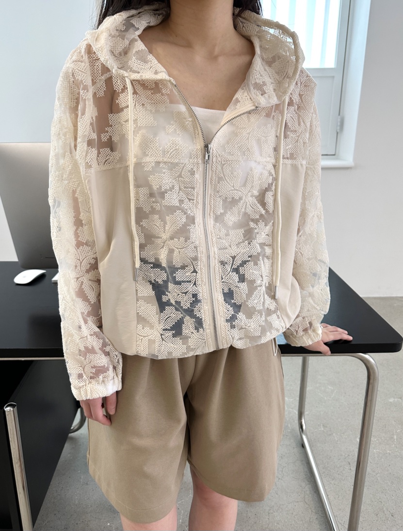 CLASSY-O東大門直郵女裝新品人氣25春夏職業夾克兜帽透明蕾絲CLASSY-O夾克