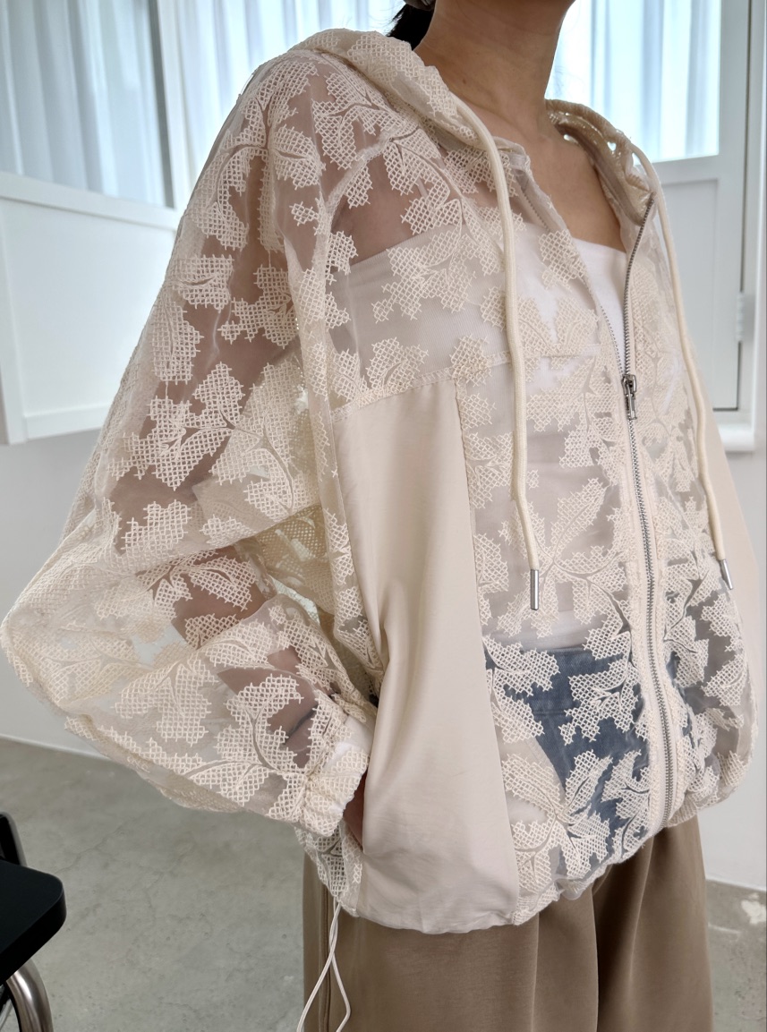 CLASSY-O東大門直郵女裝新品人氣25春夏職業夾克兜帽透明蕾絲CLASSY-O夾克