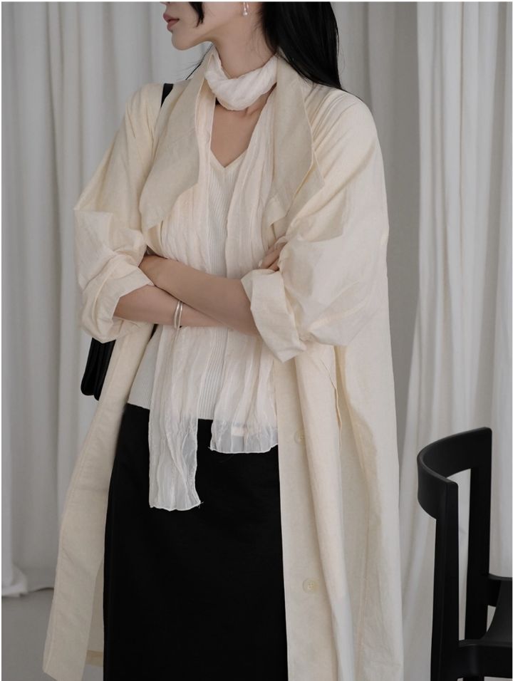 LIVE FOREVER韓國直郵女裝新款熱賣推薦人氣長款風衣含脖帶LIVE FOR_EVER長款風衣