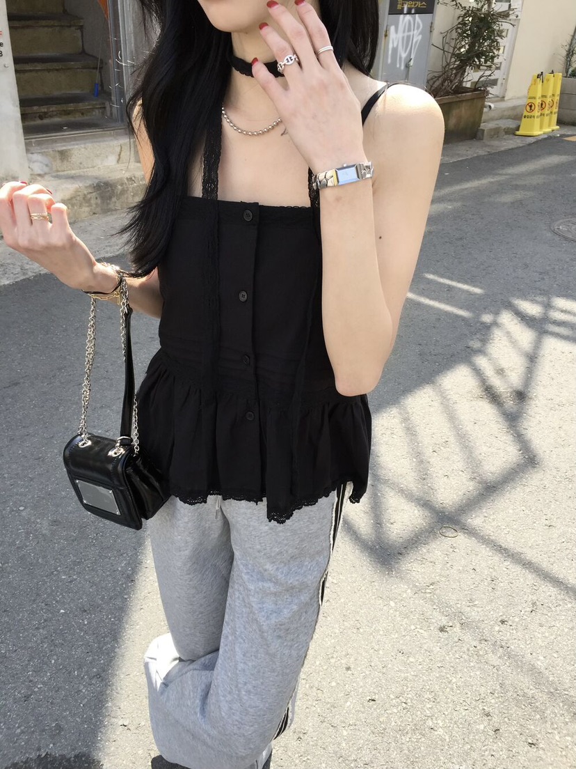 FRILL-T東大門代購女裝新款休閑推薦人氣熱賣吊帶背心含脖帶FRILL-T吊帶/背心