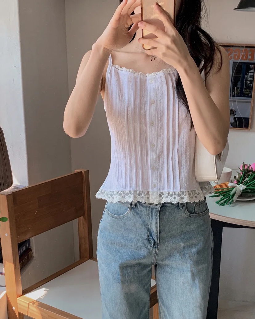 FRILL-T東大門代購女士新款真品休閑推薦吊帶背心蕾絲緊身FRILL-T吊帶/背心