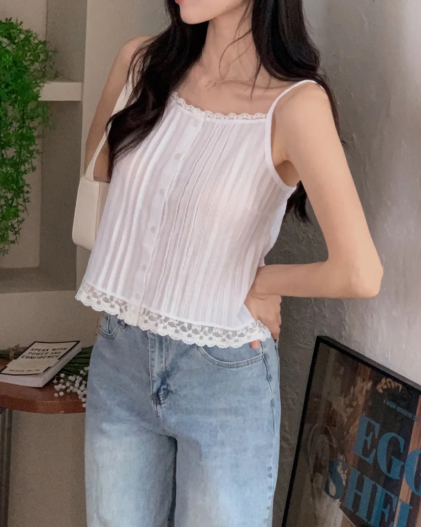 FRILL-T東大門代購女士新款真品休閑推薦吊帶背心蕾絲緊身FRILL-T吊帶/背心