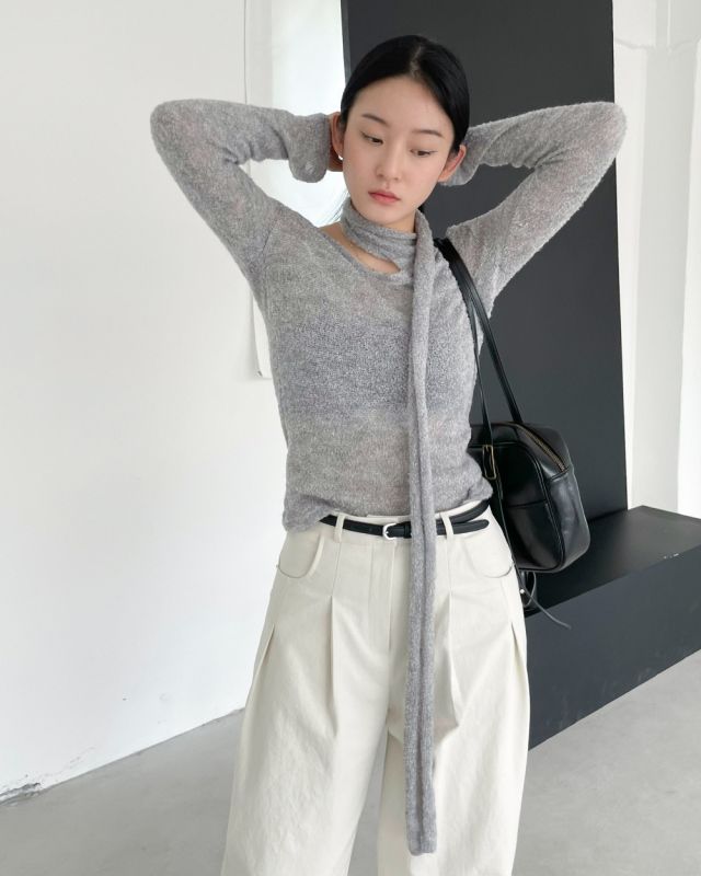 LIVE FOREVER東大門直郵女裝新款休閑職業真品長袖T恤含脖帶LIVE FOR_EVER長袖T恤
