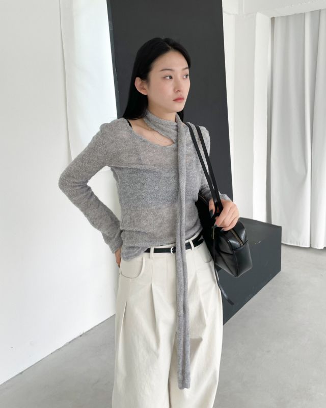 LIVE FOREVER東大門直郵女裝新款休閑職業真品長袖T恤含脖帶LIVE FOR_EVER長袖T恤