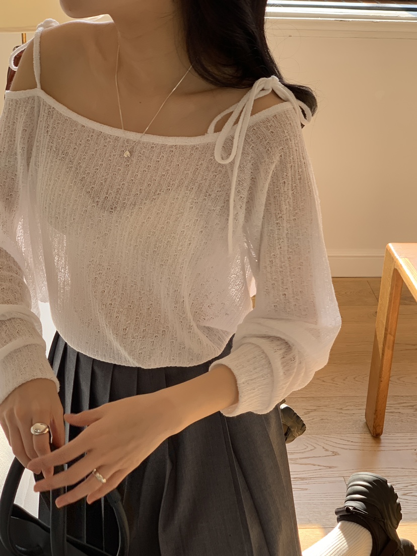 FRILL-T韓國直郵㊣女裝新款休閑時尚人氣推薦熱賣針織衫亞麻FRILL-T針織衫