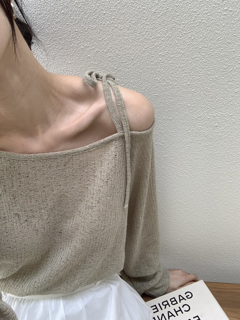 FRILL-T韓國直郵㊣女裝新款休閑時尚人氣推薦熱賣針織衫亞麻FRILL-T針織衫