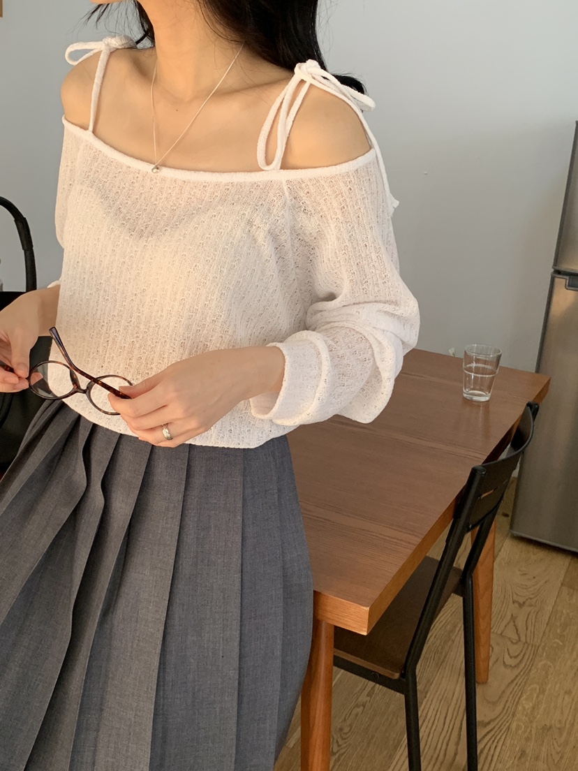 FRILL-T韓國直郵㊣女裝新款休閑時尚人氣推薦熱賣針織衫亞麻FRILL-T針織衫