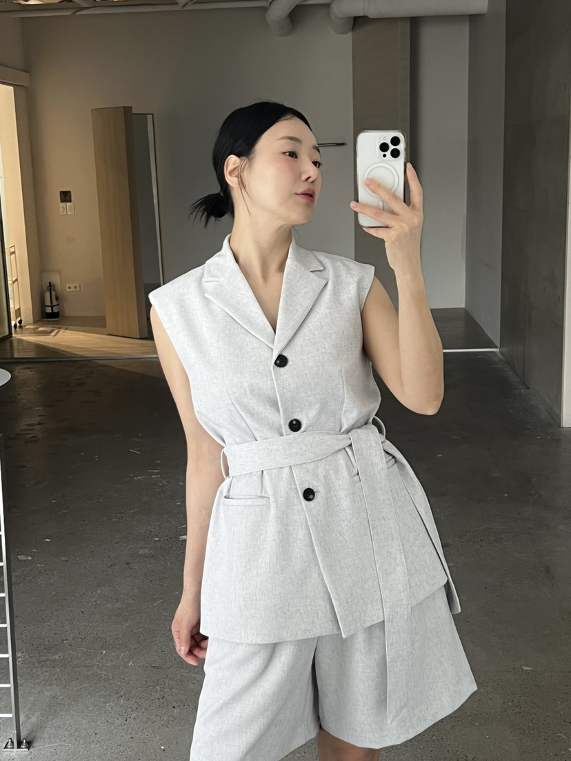 VERNI韓國㊣直郵東大門代購女裝新款休閑推薦25春夏馬甲含腰帶VERNI馬甲