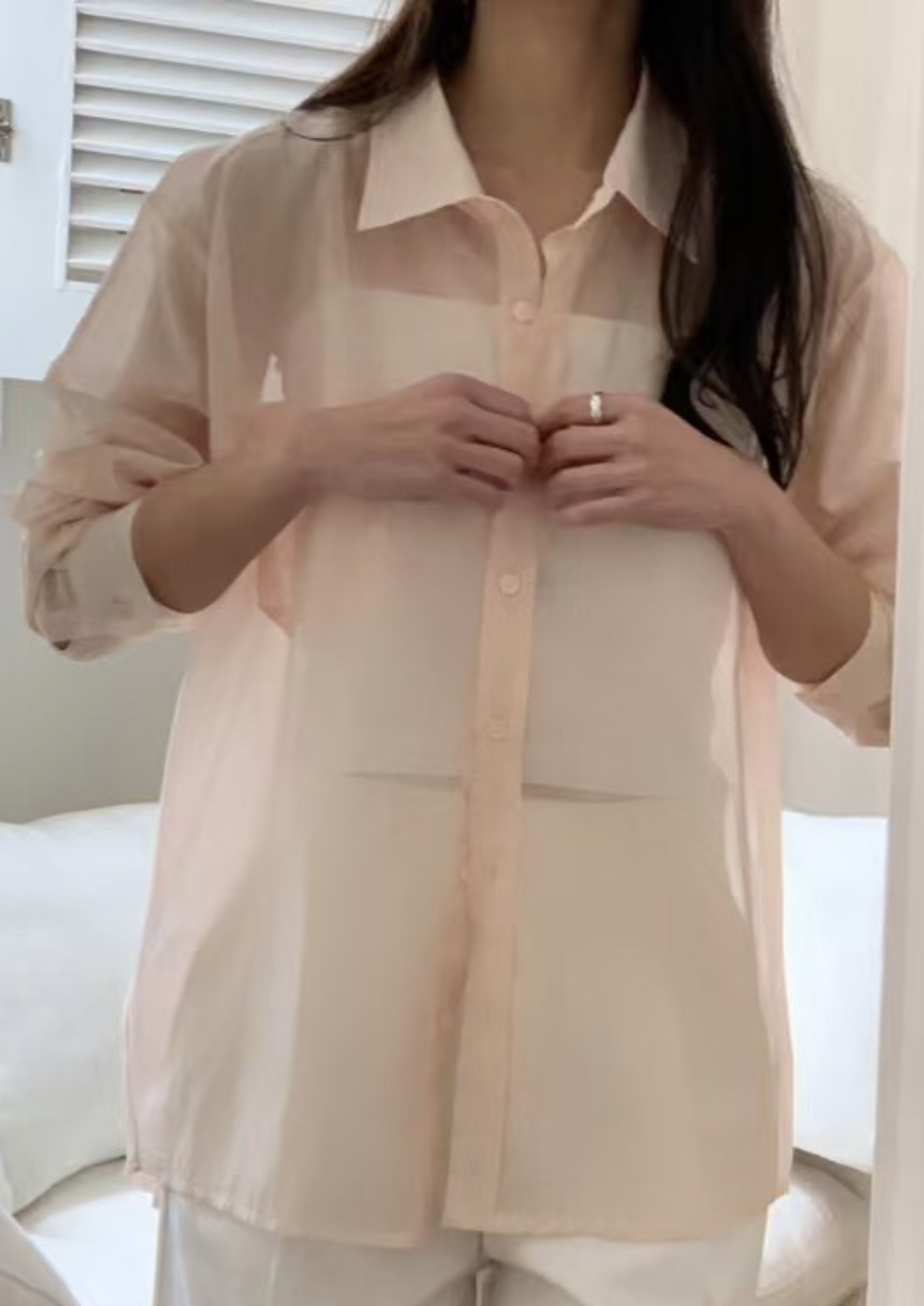 SOUFFLE韓國直郵㊣女裝新品推薦人氣熱賣襯衫蕾絲衫透視寬松SOUFFLE襯衫/蕾絲衫圖色2