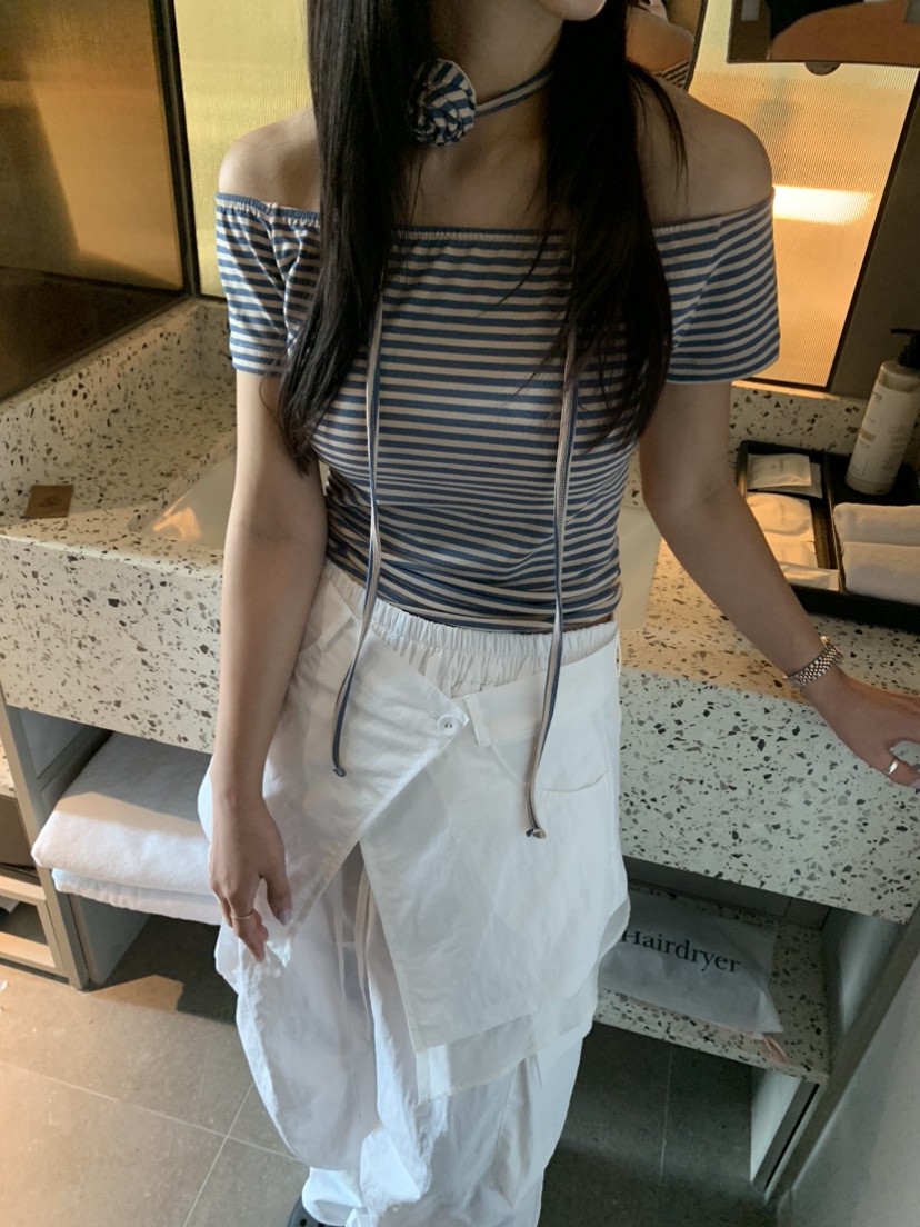 BADCALM韓國直郵㊣女裝新品25春夏人氣休閑時尚熱賣T恤含脖帶BADCALMT恤