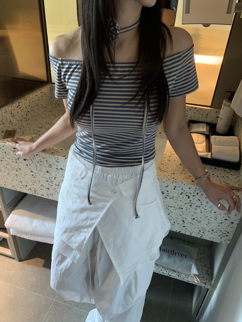 BADCALM韓國直郵㊣女裝新品25春夏人氣休閑時尚熱賣T恤含脖帶BADCALMT恤