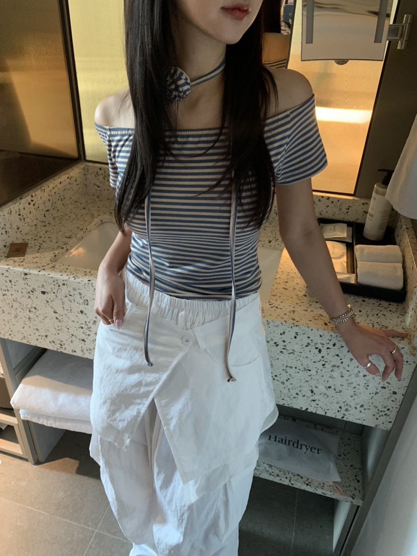 BADCALM韓國直郵㊣女裝新品25春夏人氣休閑時尚熱賣T恤含脖帶BADCALMT恤