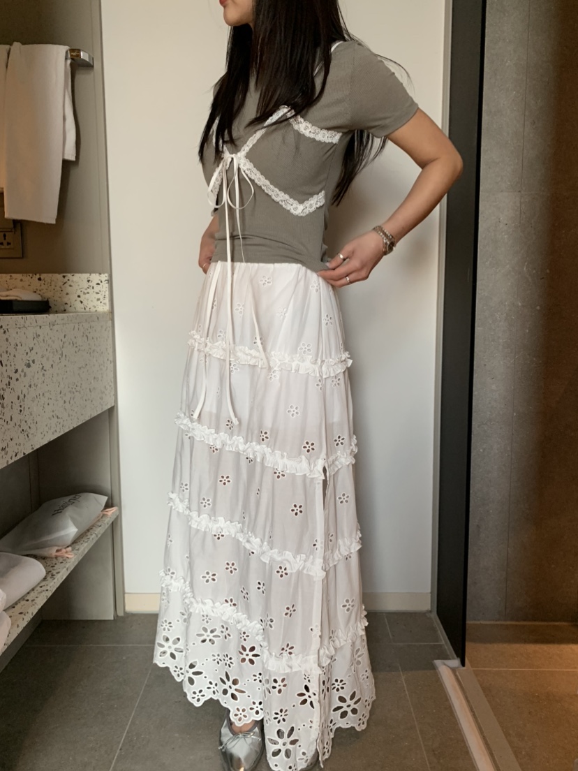 BADCALM韓國㊣直郵東大門代購女裝新款人氣時尚25春夏長裙荷葉邊BADCALM長裙
