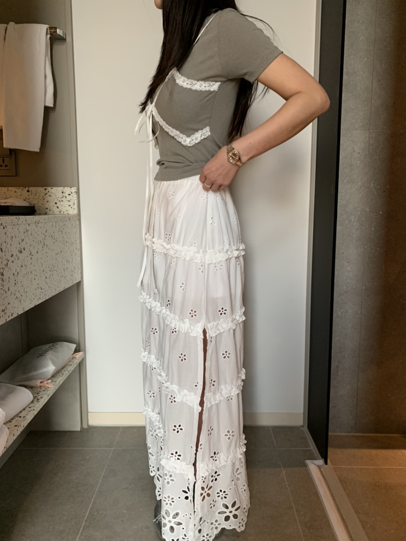 BADCALM韓國㊣直郵東大門代購女裝新款人氣時尚25春夏長裙荷葉邊BADCALM長裙