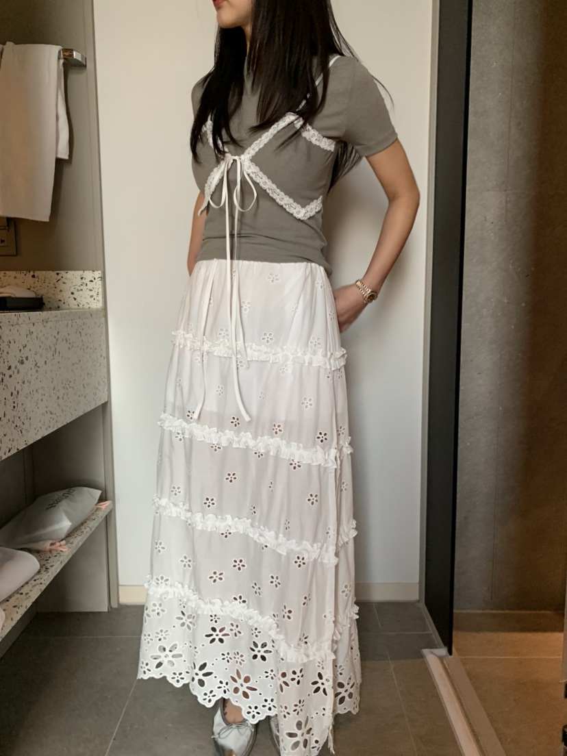 BADCALM韓國㊣直郵東大門代購女裝新款人氣時尚25春夏長裙荷葉邊BADCALM長裙