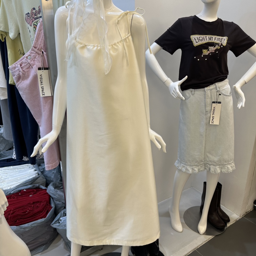 VISUAL SPACE韓國直郵㊣東大門實拍女裝新款休閑連衣裙緞面VISUAL SPACE連衣裙