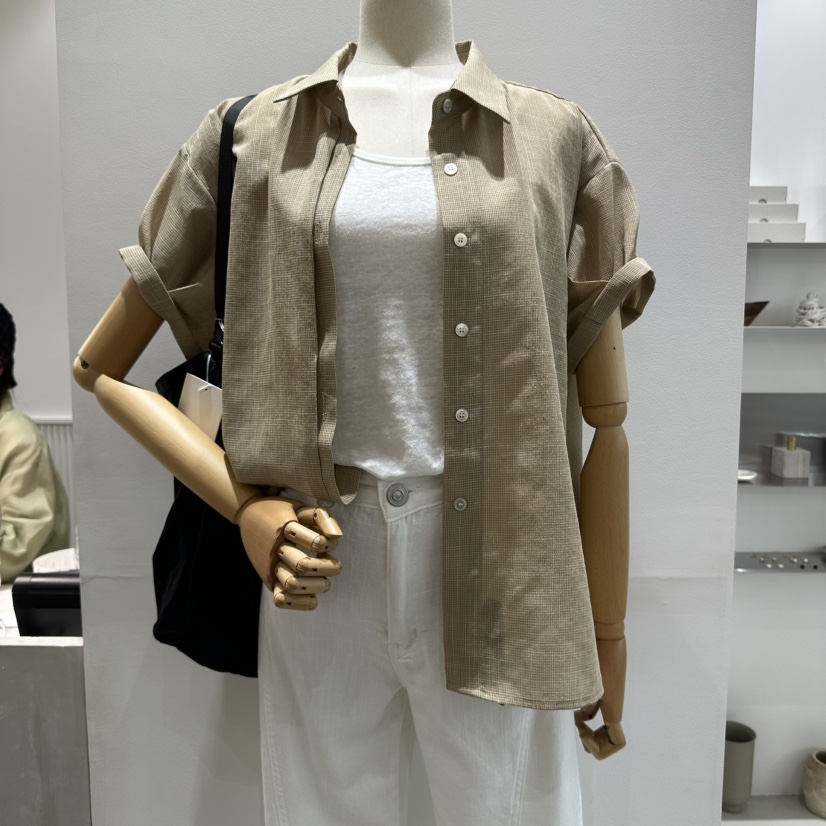 BINUS直郵韓國代購㊣女裝新品人氣休閑熱賣時尚襯衫蕾絲衫格紋BINUS襯衫/蕾絲衫