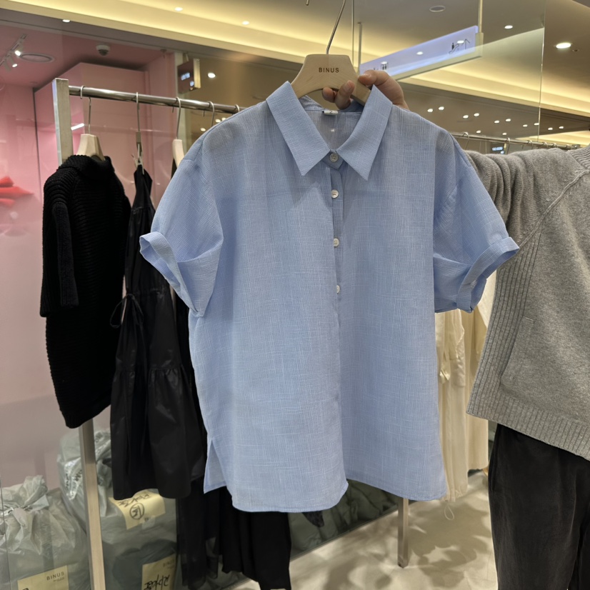 BINUS直郵韓國代購㊣女裝新品人氣休閑熱賣時尚襯衫蕾絲衫格紋BINUS襯衫/蕾絲衫圖色2