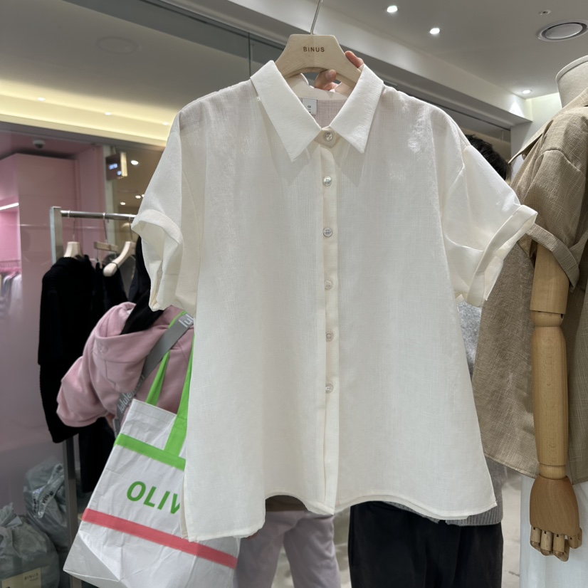 BINUS直郵韓國代購㊣女裝新品人氣休閑熱賣時尚襯衫蕾絲衫格紋BINUS襯衫/蕾絲衫圖色3