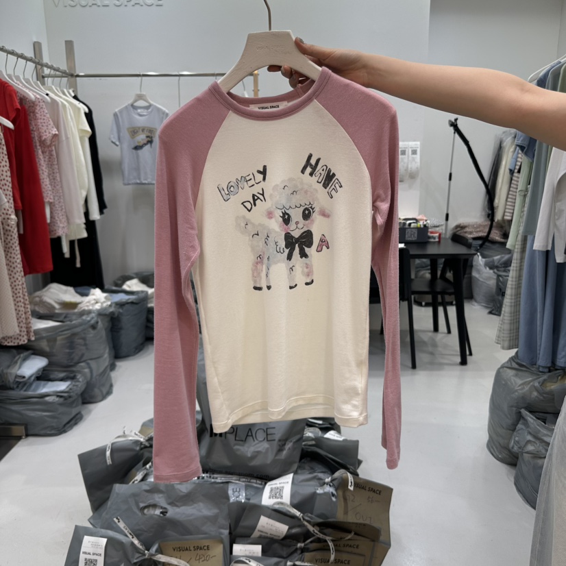 VISUAL SPACE直郵韓國代購㊣女裝新款25春夏時尚推薦長袖T恤VISUAL SPACE長袖T恤圖色1
