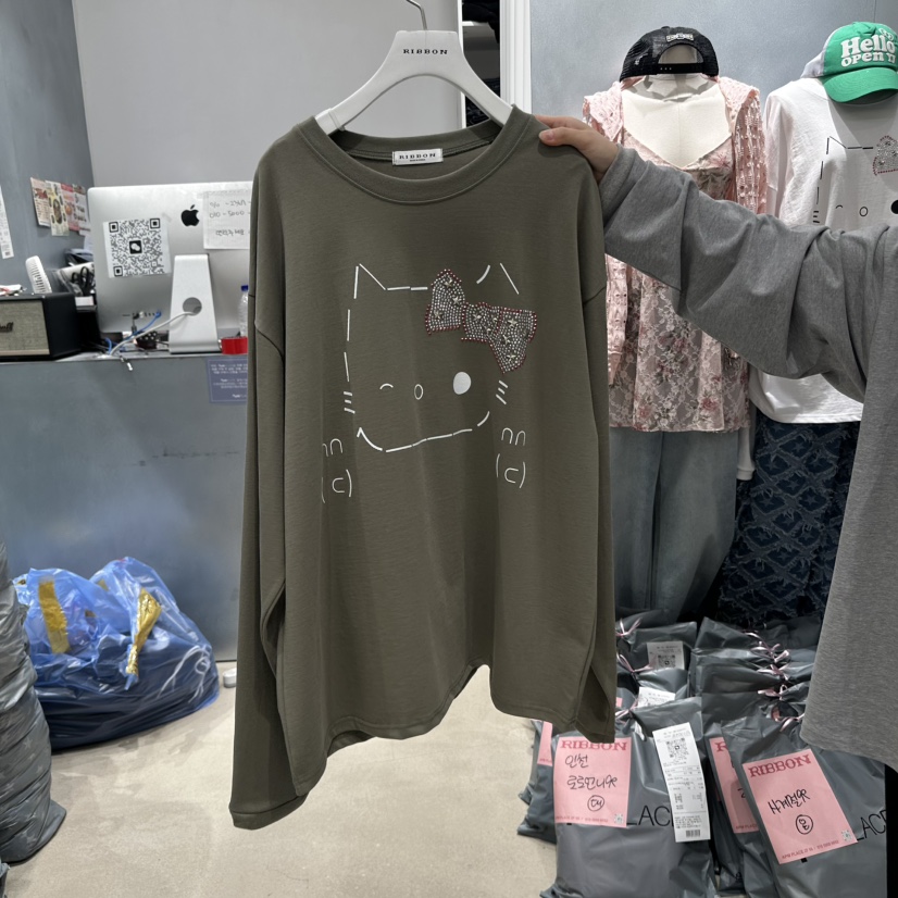 RIBBON韓國直郵㊣女裝新品熱賣時尚人氣25春夏休閑推薦長袖T恤RIBBON長袖T恤圖色2
