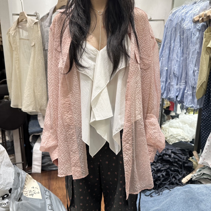 BERTHA韓國㊣直郵東大門代購女裝新品休閑襯衫蕾絲衫格紋透視BERTHA襯衫/蕾絲衫