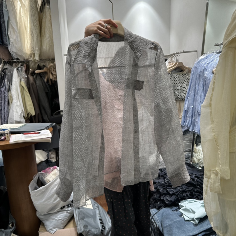 BERTHA韓國㊣直郵東大門代購女裝新品休閑襯衫蕾絲衫格紋透視BERTHA襯衫/蕾絲衫圖色2