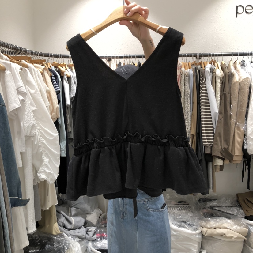 ALMOND PEPE韓國㊣直郵東大門代購女裝新品休閑吊帶背心亞麻ALMOND PEPE吊帶/背心