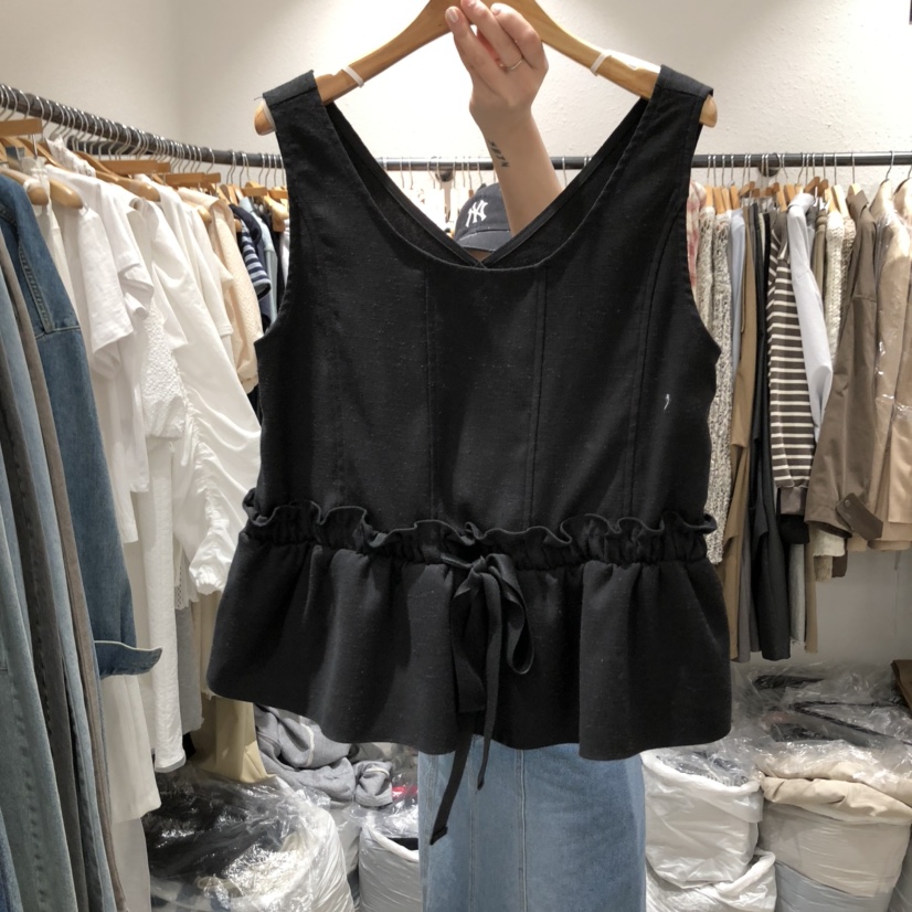 ALMOND PEPE韓國㊣直郵東大門代購女裝新品休閑吊帶背心亞麻ALMOND PEPE吊帶/背心圖色2