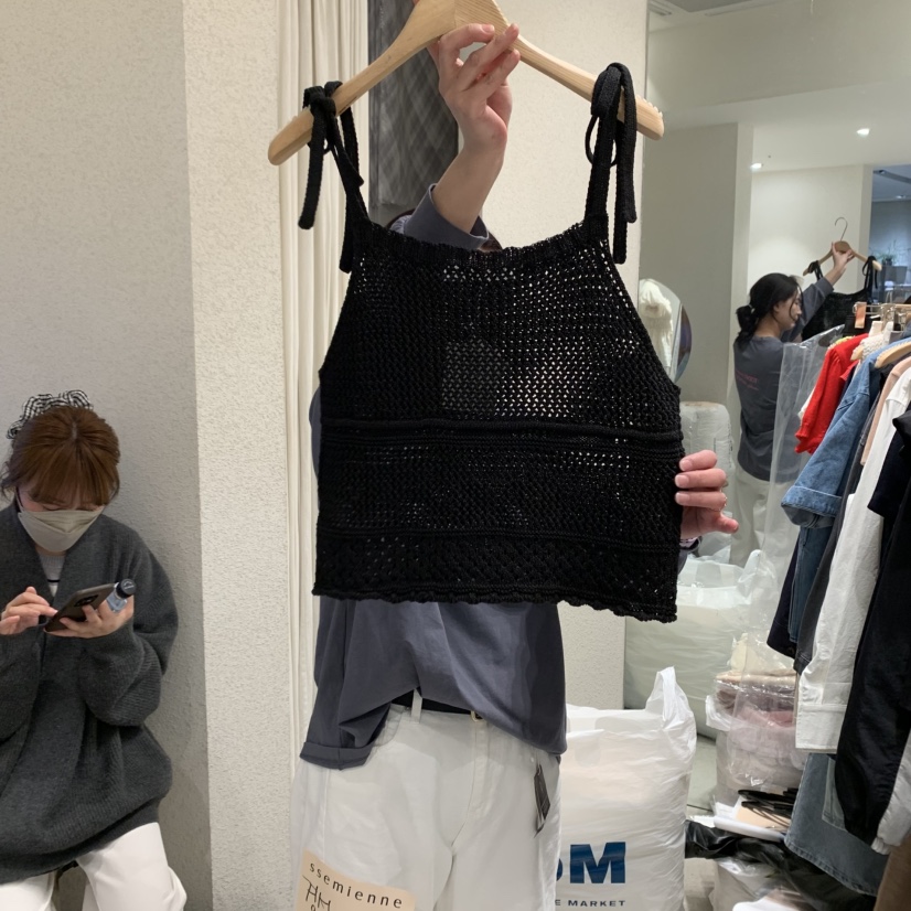 SSEMIENNE直郵韓國代購㊣女裝新款推薦熱賣吊帶背心鉤針編織SSEMIENNE吊帶/背心
