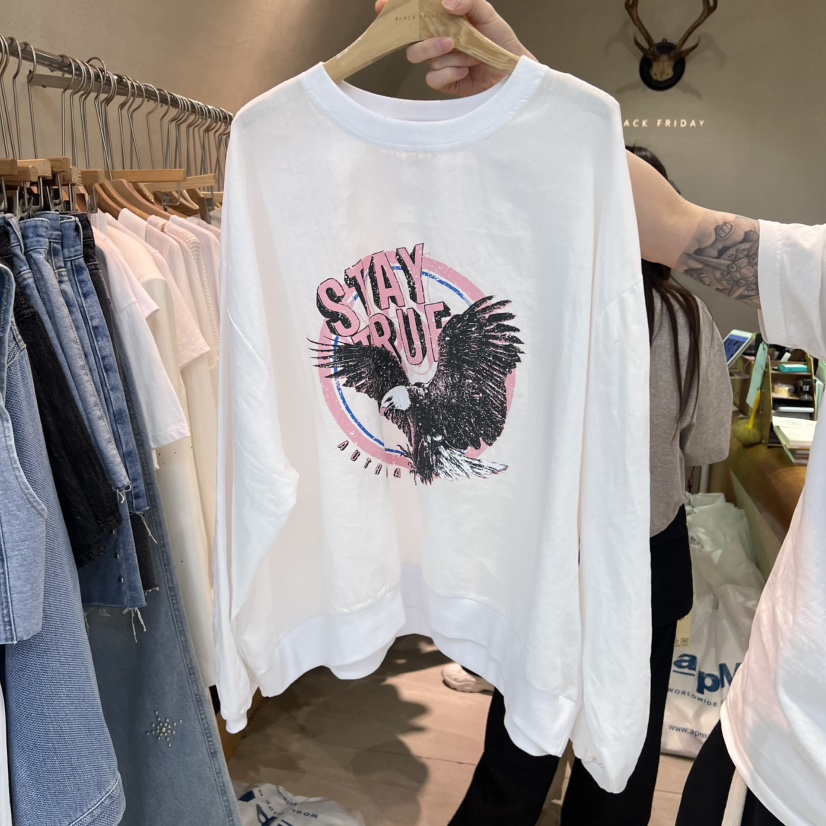 BLACKFRIDAY直郵韓國代購㊣女裝新品熱賣時尚推薦長袖T恤亞麻BLACK FRIDAY長袖T恤圖色1