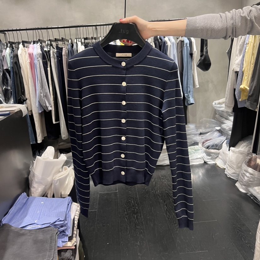 TUG韓國直郵㊣東大門實拍女裝新品25春夏熱賣針織衫開衫條紋TUG針織衫