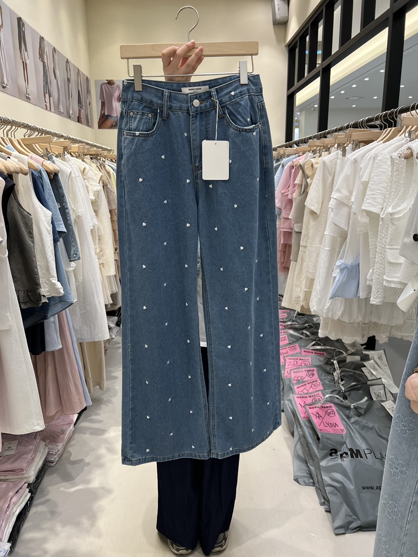 MARIE MARIE直郵韓國代購㊣女裝新品熱賣休閑推薦牛仔褲刺繡MARIE MARIE牛仔褲圖色1